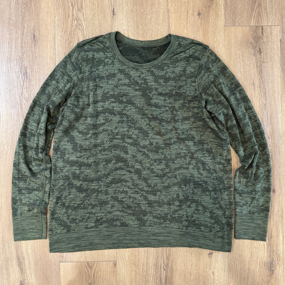 Lululemon Swiftly Breathe Long Sleeve Shirt Dot Scape Rainforest Green Camo 14